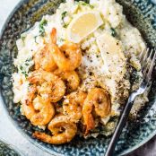 Spinach Lemon Cauliflower Risotto with Garlic Prawns ##