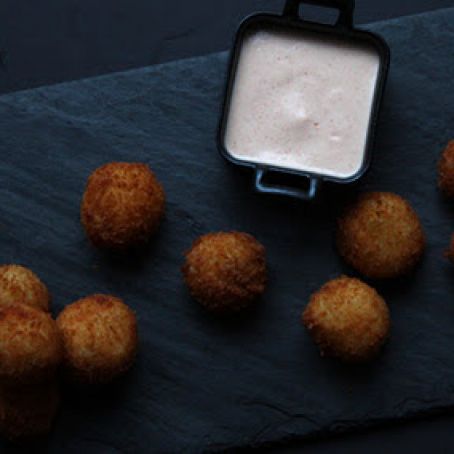 SMKD BACON, APPLE & ONION CROQUETAS w/PIMENTON AIOLI
