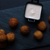 SMKD BACON, APPLE & ONION CROQUETAS w/PIMENTON AIOLI