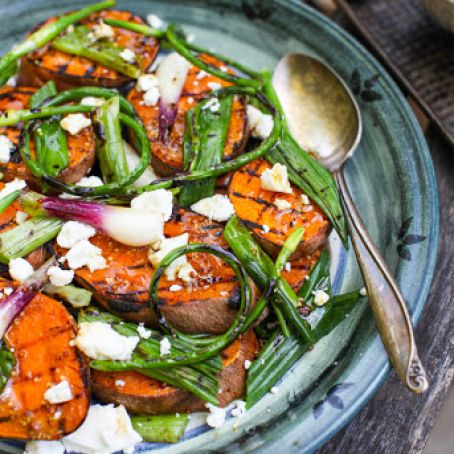 Grilled Sweet Potato and Green Onion Salad