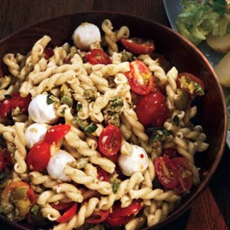 Pasta Salad with Cherry Tomatoes and Green Olivada