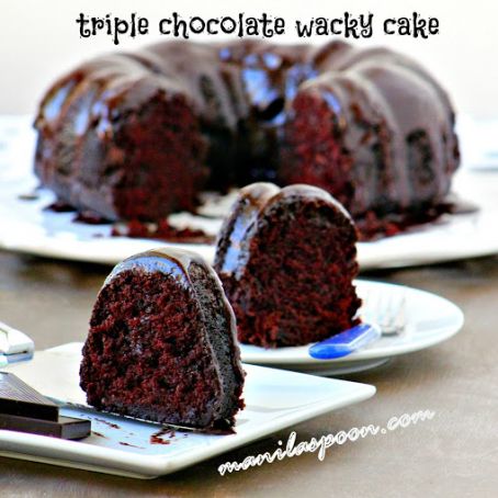Triple Chocolate Wacky Cake with a Dark Chocolate Ganache