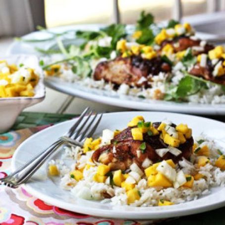 Polynesian Chicken Thighs with Mango Salsa