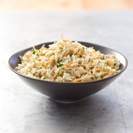 Rice and Pasta Pilaf with Crispy Shallots and Pistachios
