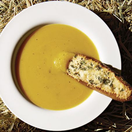 Pumpkin Soup with Sage and Gruyère Croutons
