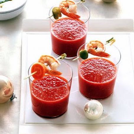 Bloody Mary Soup Shots with Shrimp