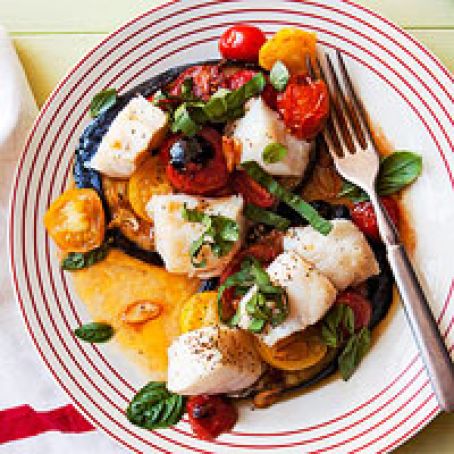 Cod with Eggplant, Tomatoes & Basil