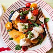 Cod with Eggplant, Tomatoes & Basil