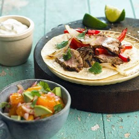 Mojo Pork Fajitas with Orange-Avocado Salsa