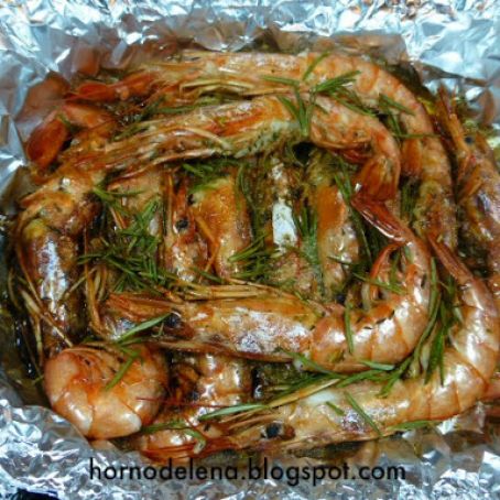LANGOSTINOS AL PAPILLOTE CON ROMERO