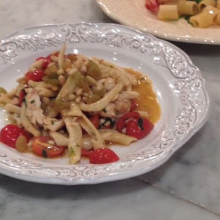 Cassarecce with Swordfish, Pine Nuts and Raisins MA