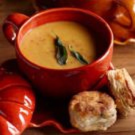 Butternut Squash-Carrot Soup with Pork “Croutons”