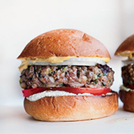 Bacon Burgers with Cilantro-Yogurt Sauce