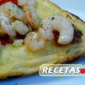 TARTA DE PIMIENTOS CON CAMARONES AL AJILLO