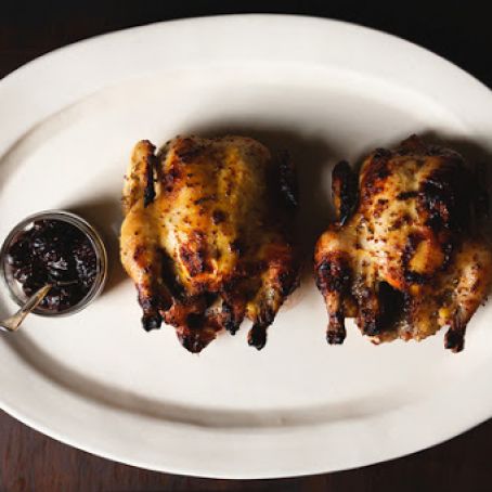 Chicken-Game Hens with Roasted Grape Mostarda