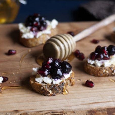 Pomegranate Blueberry and Goat Cheese Crostini