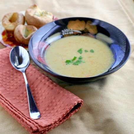 Vermont Hard Apple Cider and Cheddar Soup with Parsley Mini-Popovers