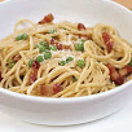 Spaghetti Carbonara with Green Peas