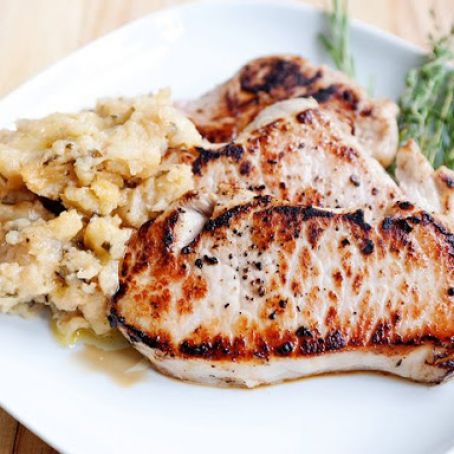Beer Brined Pork Chops with Roasted Apples