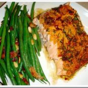 Teriyaki Salmon with Green Beans, Bacon/Pine nuts