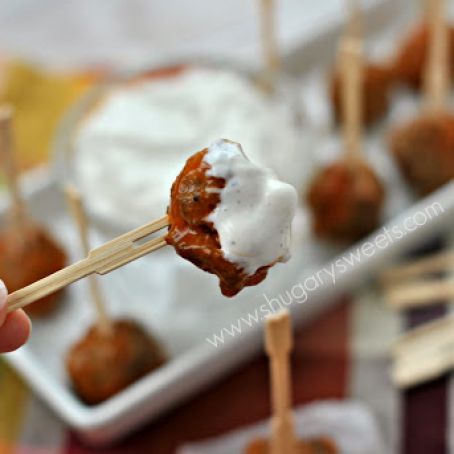 Buffalo Meatballs with Homemade Blue Cheese Dip