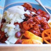 Cowboy Chili Over Wagon Wheels