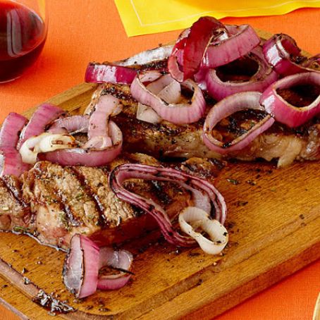 Rosemary-Rubbed Rib-Eye with Charred Red Onions