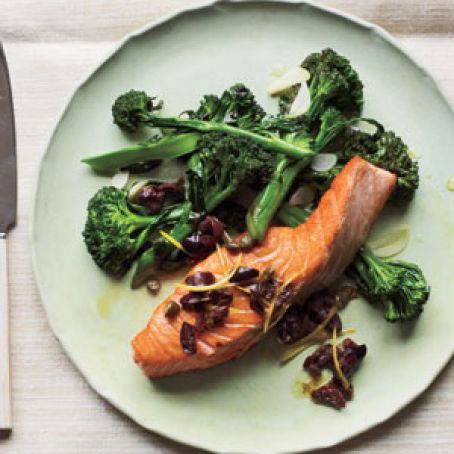 Salmon With Olive Relish and Broccolini