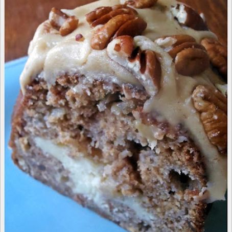 Apple and Cream Cheese Bundt Cake with Caramel Pecan Frosting