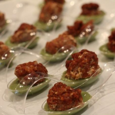 Chorizo Meatballs with Avocado Crema