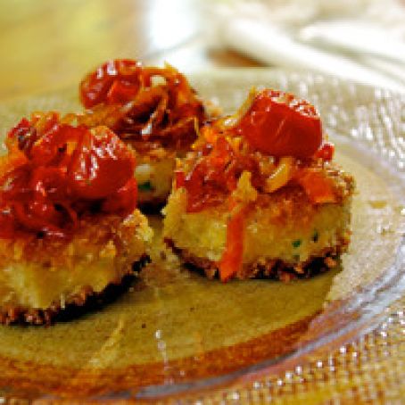 Brandade Cakes with Caramelized Peppers and Tomatoes