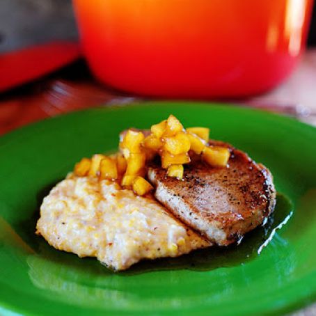 Pork Chops with Apples and Creamy Bacon Cheese Grits