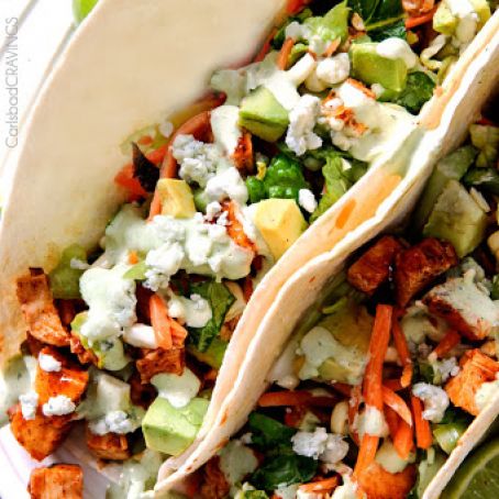 Buffalo Chicken Tacos with Blue Cheese Cilantro Ranch