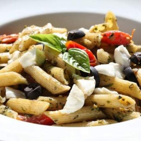 Penne with Pesto, Tomatoes & Olives