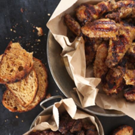 Grilled Chicken Wings and Livers with Balsamic-Mustard Glaze