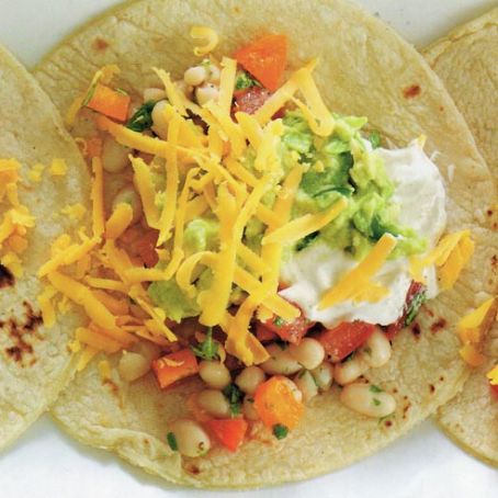 White Bean Salsa Tacos with Cumin Cream & Spicy Lime Smashed Avocado