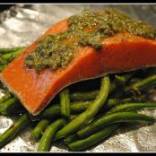 Salmon Baked in a Foil Parcel with Green Beans