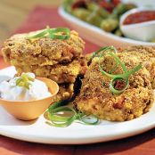 Black Eyed Pea Cornbread Cakes with Jalapeno Sour Cream