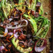 Grilled Romaine, Red Onion, Avocado and Bacon Salad