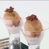 Tangerine Sorbet with Vanilla Cream and Candied Pistachios