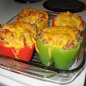 Ground Beef Stuffed Green Bell Peppers With Cheese