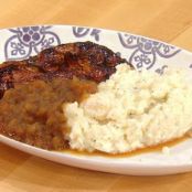 Pork Chops with Balsamic Brown Butter, Applesauce with Thyme, Mashed Potatoes and Celery Root
