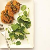 Lentil Cakes with Feta-Yogurt Sauce and Cucumber-Cress Salad