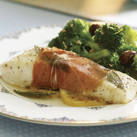 Prosciutto-Wrapped Halibut with Sage-Butter Sauce