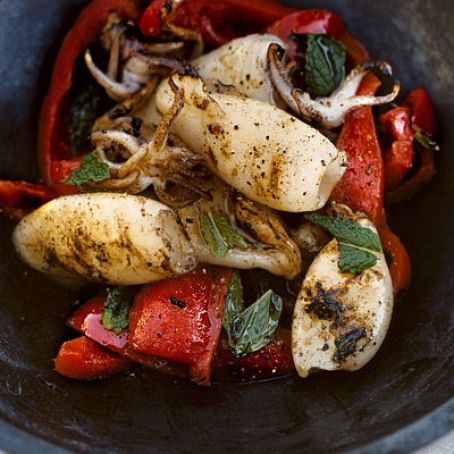 Grilled Calamari with Minted Red Pepper