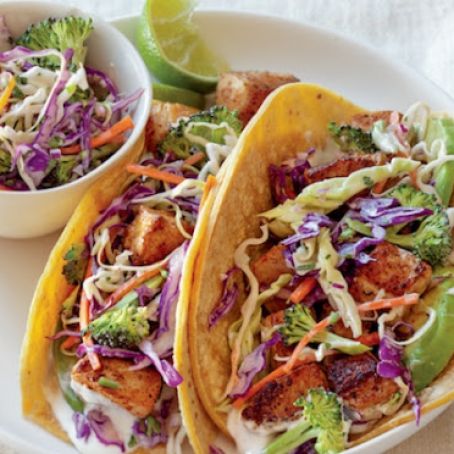 Fish Tacos Recipe with Broccoli Slaw and Lime Cream Sauce | Organic Authority