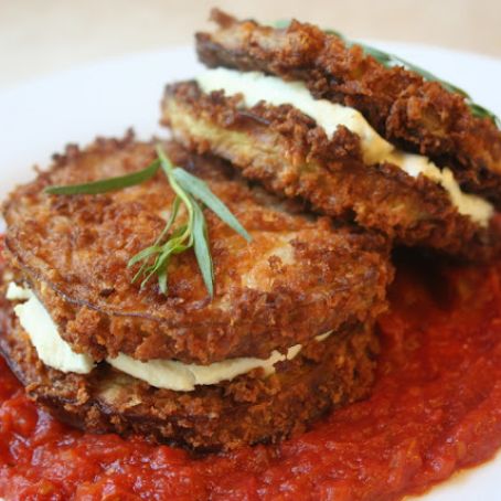 Eggplant and Goat-Cheese Sandwiches with Tomato Tarragon Sauce