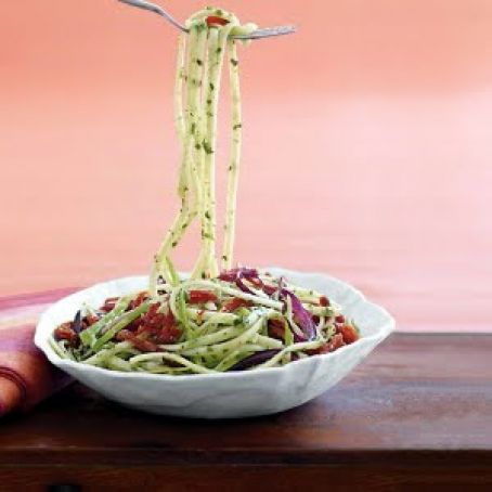 Pesto Linguine Recipe with Snow Peas, Sun-Dried Tomatoes