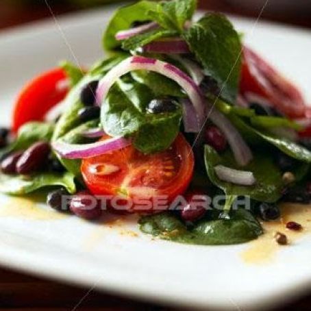 Zesty Spinach, Tomato & Red Onion Salad with Warm Bacon Dressing