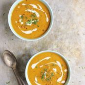 Roasted Golden Beet Soup with Roasted Garlic Cashew Cream